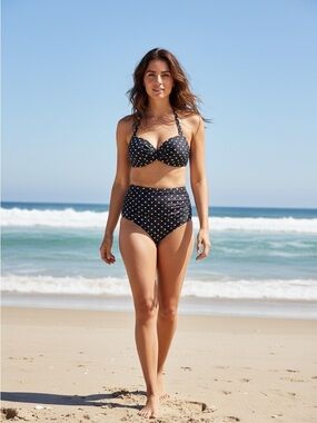 Women’s High-Waist Black Polka Dot Bikini